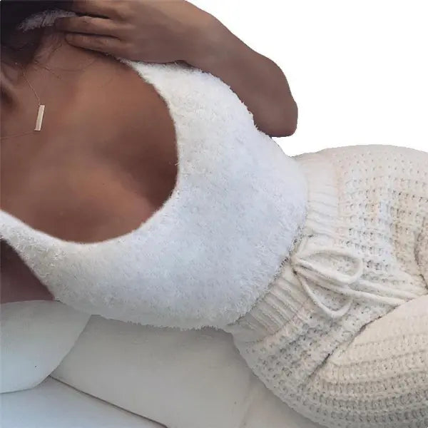 Velvet Sweet Style Culottes and Vest Set in White and Multiple Colors - Hair Remover