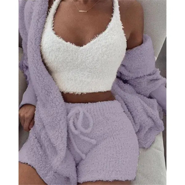 Velvet Sweet Style Culottes and Vest Set in White and Multiple Colors - Hair Remover