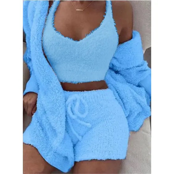 Velvet Sweet Style Culottes and Vest Set in White and Multiple Colors - Blue / 3XL - Hair Remover
