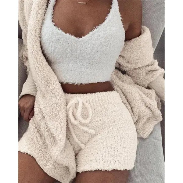 Velvet Sweet Style Culottes and Vest Set in White and Multiple Colors - Hair Remover
