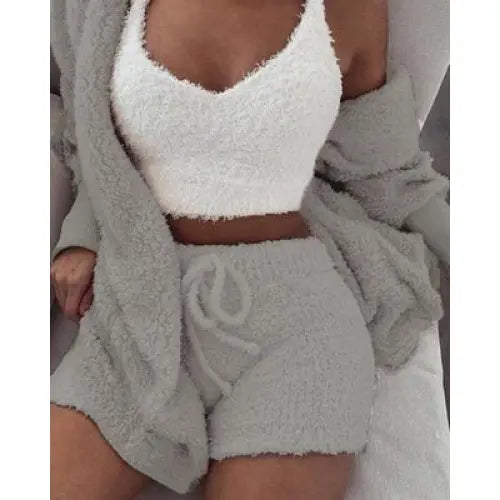 Velvet Sweet Style Culottes and Vest Set in White and Multiple Colors - Hair Remover