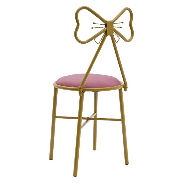 Velvet Vanity Chair - Pink Gold Makeup Stool with Backrest for Girls & Ladies - Pink / United States