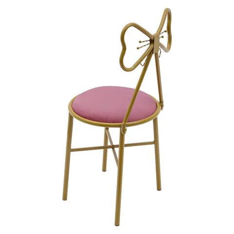 Velvet Vanity Chair - Pink Gold Makeup Stool with Backrest for Girls & Ladies - Pink / United States