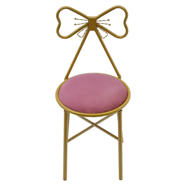 Velvet Vanity Chair - Pink Gold Makeup Stool with Backrest for Girls & Ladies - Pink / United States