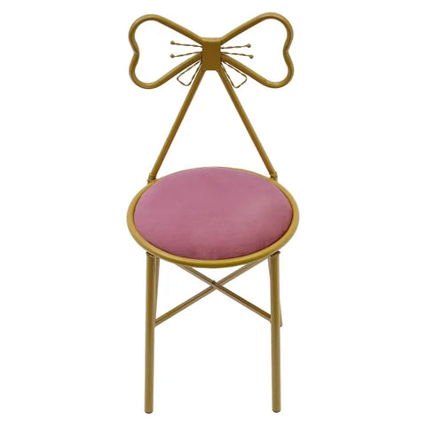 Velvet Vanity Chair - Pink Gold Makeup Stool with Backrest for Girls & Ladies - Pink / United States