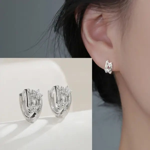 VENTFILLE 925 Sterling Silver CZ Star Moon Asymmetric Hoop Earrings for Women Girls Gold Silver Color Party Jewelry