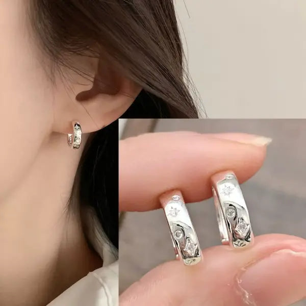 VENTFILLE 925 Sterling Silver CZ Star Moon Asymmetric Hoop Earrings for Women Girls Gold Silver Color Party Jewelry
