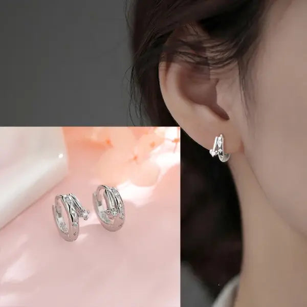 VENTFILLE 925 Sterling Silver CZ Star Moon Asymmetric Hoop Earrings for Women Girls Gold Silver Color Party Jewelry