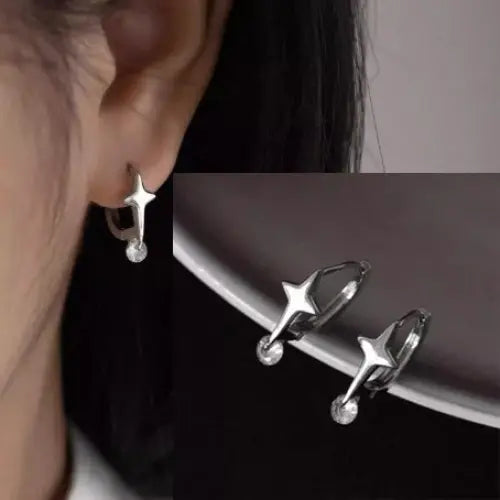 VENTFILLE 925 Sterling Silver CZ Star Moon Asymmetric Hoop Earrings for Women Girls Gold Silver Color Party Jewelry