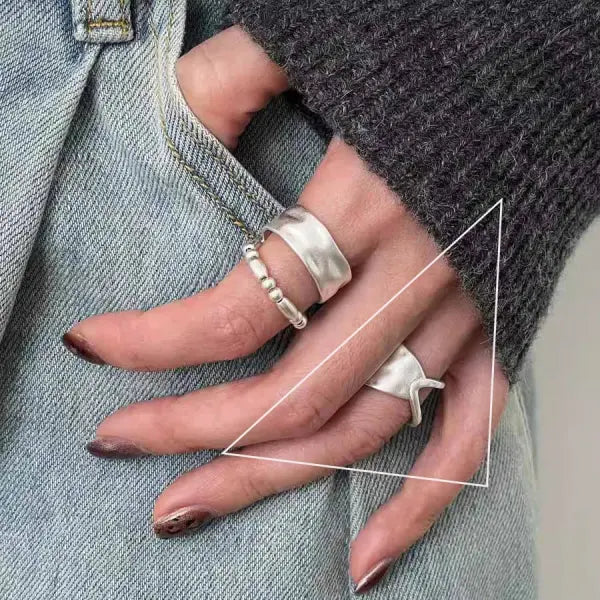 925 Sterling Silver Rings INS Fashion Hip Hop Vintage Couples Hollow Lines Punk Thai Silver Party Adjustable Jewelry