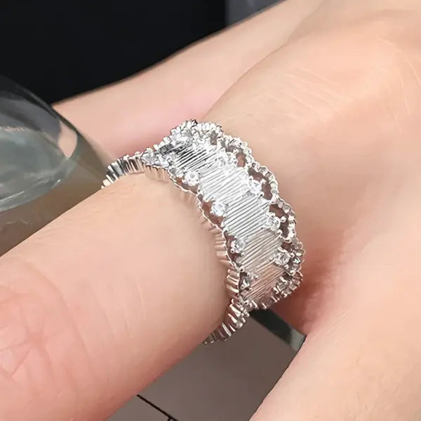 925 Sterling Silver Rings INS Fashion Hip Hop Vintage Couples Hollow Lines Punk Thai Silver Party Adjustable Jewelry