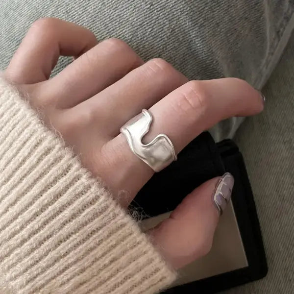 925 Sterling Silver Rings INS Fashion Hip Hop Vintage Couples Hollow Lines Punk Thai Silver Party Adjustable Jewelry