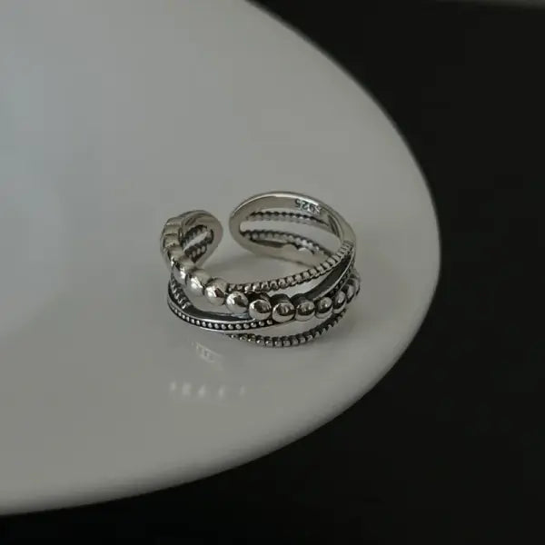 925 Sterling Silver Rings INS Fashion Hip Hop Vintage Couples Hollow Lines Punk Thai Silver Party Adjustable Jewelry