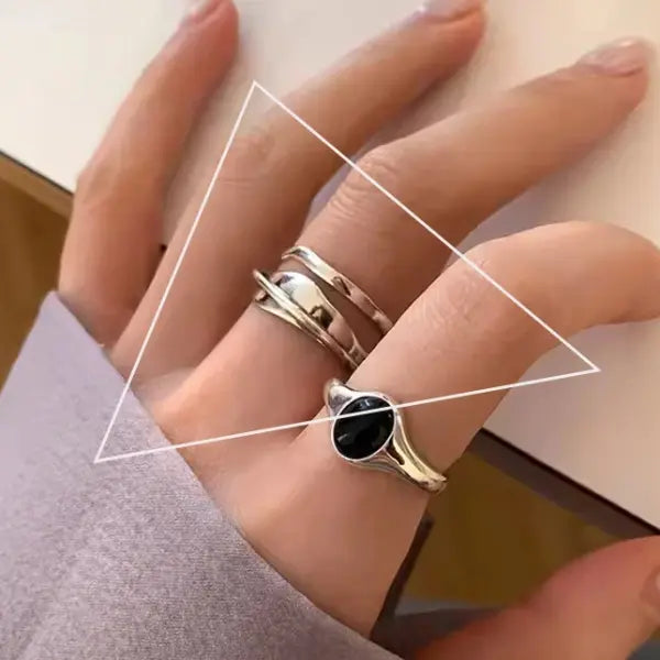 925 Sterling Silver Rings INS Fashion Hip Hop Vintage Couples Hollow Lines Punk Thai Silver Party Adjustable Jewelry