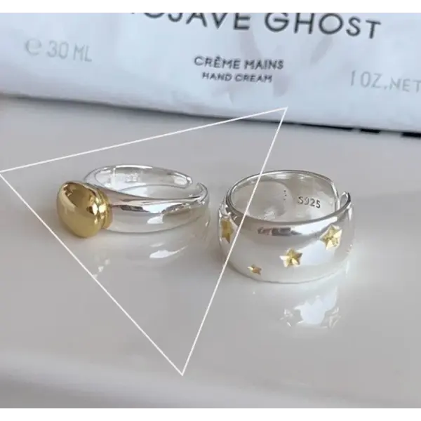 925 Sterling Silver Rings INS Fashion Hip Hop Vintage Couples Hollow Lines Punk Thai Silver Party Adjustable Jewelry