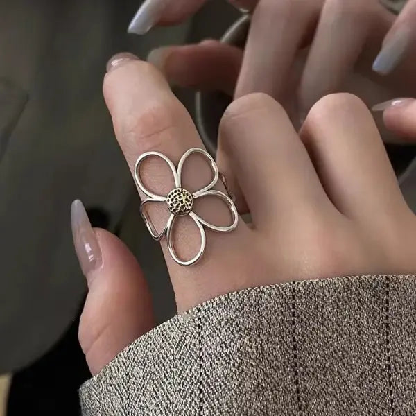 925 Sterling Silver Rings INS Fashion Hip Hop Vintage Couples Hollow Lines Punk Thai Silver Party Adjustable Jewelry