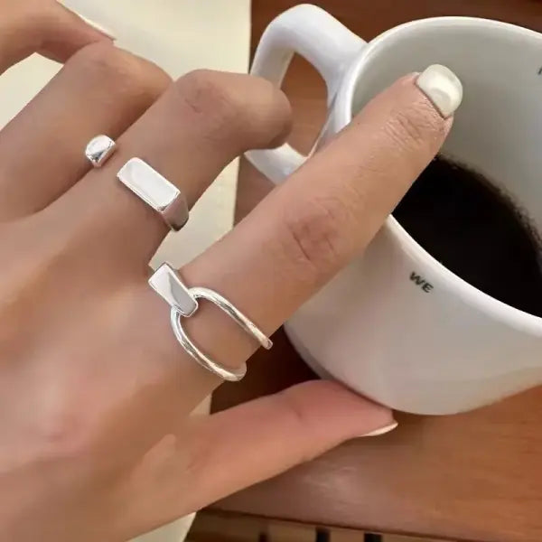 925 Sterling Silver Rings INS Fashion Hip Hop Vintage Couples Hollow Lines Punk Thai Silver Party Adjustable Jewelry