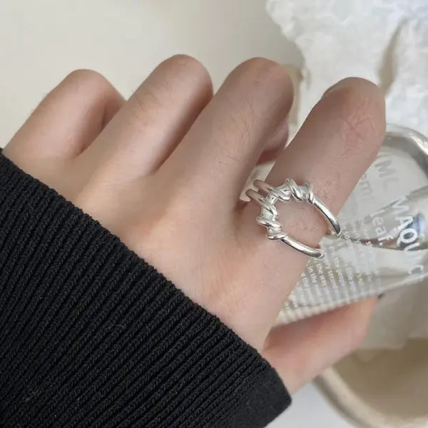 925 Sterling Silver Rings INS Fashion Hip Hop Vintage Couples Hollow Lines Punk Thai Silver Party Adjustable Jewelry