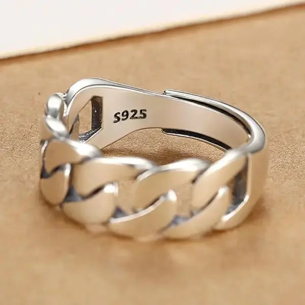 925 Sterling Silver Rings INS Fashion Hip Hop Vintage Couples Hollow Lines Punk Thai Silver Party Adjustable Jewelry