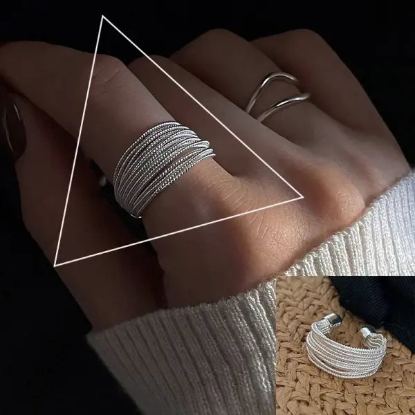 925 Sterling Silver Rings INS Fashion Hip Hop Vintage Couples Hollow Lines Punk Thai Silver Party Adjustable Jewelry
