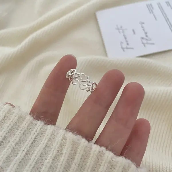 925 Sterling Silver Rings INS Fashion Hip Hop Vintage Couples Hollow Lines Punk Thai Silver Party Adjustable Jewelry