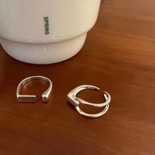 925 Sterling Silver Rings INS Fashion Hip Hop Vintage Couples Hollow Lines Punk Thai Silver Party Adjustable Jewelry