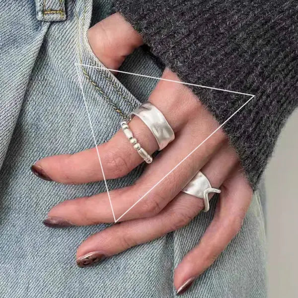 925 Sterling Silver Rings INS Fashion Hip Hop Vintage Couples Hollow Lines Punk Thai Silver Party Adjustable Jewelry