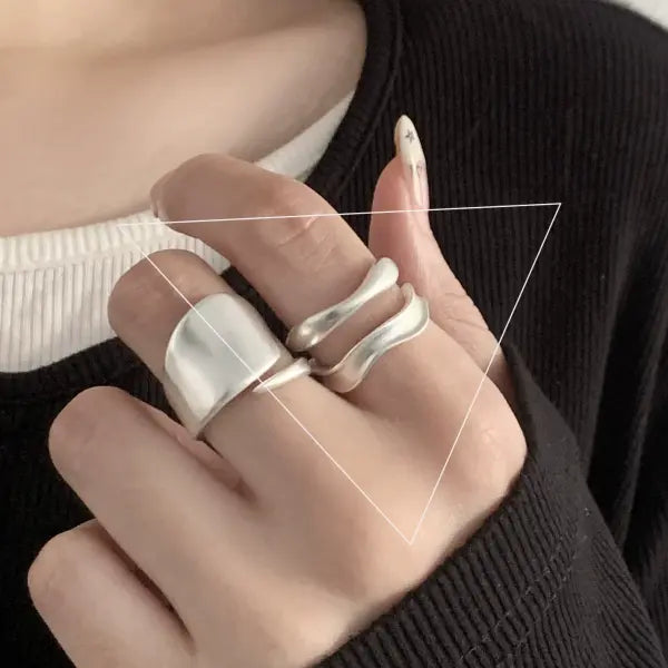 925 Sterling Silver Rings INS Fashion Hip Hop Vintage Couples Hollow Lines Punk Thai Silver Party Adjustable Jewelry