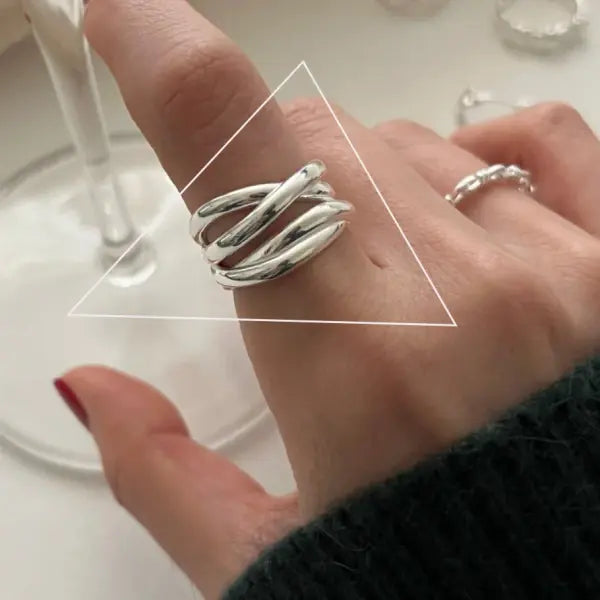 925 Sterling Silver Rings INS Fashion Hip Hop Vintage Couples Hollow Lines Punk Thai Silver Party Adjustable Jewelry