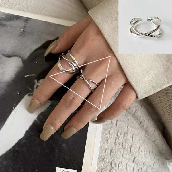 925 Sterling Silver Rings INS Fashion Hip Hop Vintage Couples Hollow Lines Punk Thai Silver Party Adjustable Jewelry