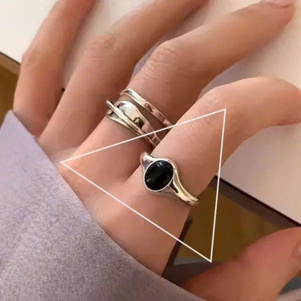 925 Sterling Silver Rings INS Fashion Hip Hop Vintage Couples Hollow Lines Punk Thai Silver Party Adjustable Jewelry