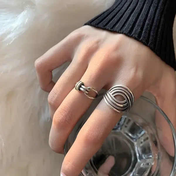 925 Sterling Silver Rings INS Fashion Hip Hop Vintage Couples Hollow Lines Punk Thai Silver Party Adjustable Jewelry