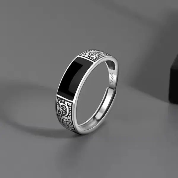 925 Sterling Silver Rings INS Fashion Hip Hop Vintage Couples Hollow Lines Punk Thai Silver Party Adjustable Jewelry