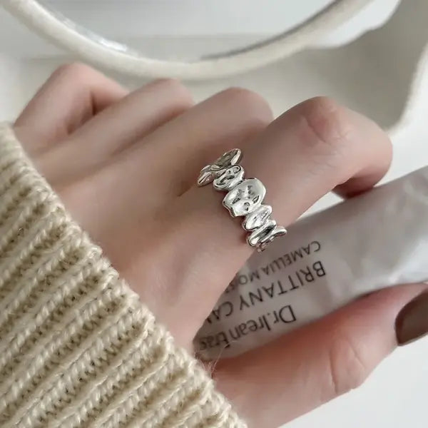 925 Sterling Silver Rings INS Fashion Hip Hop Vintage Couples Hollow Lines Punk Thai Silver Party Adjustable Jewelry