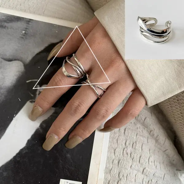 925 Sterling Silver Rings INS Fashion Hip Hop Vintage Couples Hollow Lines Punk Thai Silver Party Adjustable Jewelry