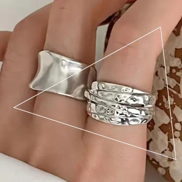 925 Sterling Silver Rings INS Fashion Hip Hop Vintage Couples Hollow Lines Punk Thai Silver Party Adjustable Jewelry