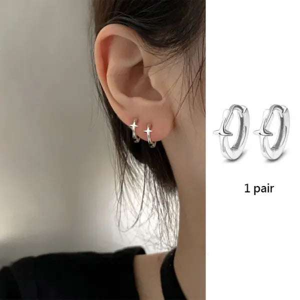 Sterling silver star hoop earrings for women (925 silver) – Hip hop jewelry - XZBT2365-sv