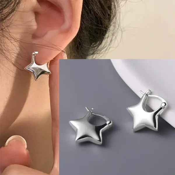 Sterling silver star hoop earrings for women (925 silver) – Hip hop jewelry - FFMM0568