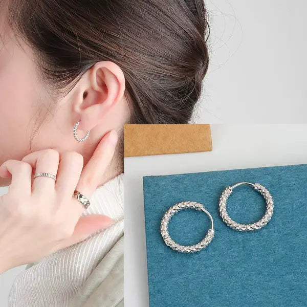 Sterling silver star hoop earrings for women (925 silver) – Hip hop jewelry - 30HLZY7486-SV-L