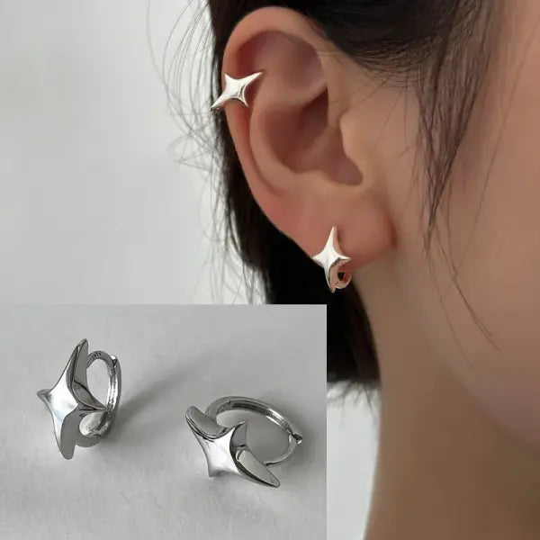 Sterling silver star hoop earrings for women (925 silver) – Hip hop jewelry - FFMM0392