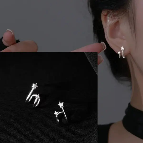 Sterling silver star hoop earrings for women (925 silver) – Hip hop jewelry - FFMM0470