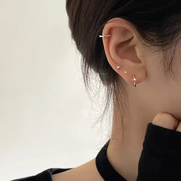 Sterling silver star hoop earrings for women (925 silver) – Hip hop jewelry