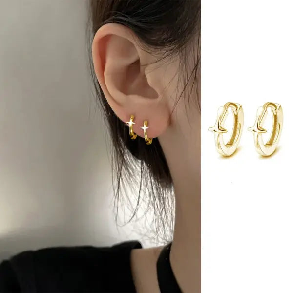 Sterling silver star hoop earrings for women (925 silver) – Hip hop jewelry - FFMM0391