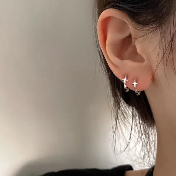 Sterling silver star hoop earrings for women (925 silver) – Hip hop jewelry