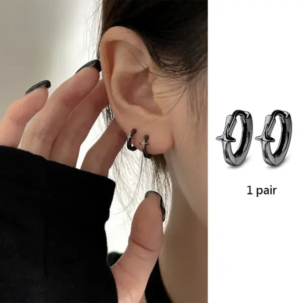 Sterling silver star hoop earrings for women (925 silver) – Hip hop jewelry - XZBT2365-black