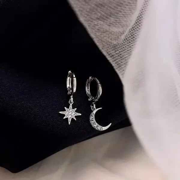 Sterling silver star hoop earrings for women (925 silver) – Hip hop jewelry - 30HLZY6752-SV
