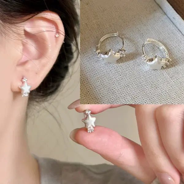 Sterling silver star hoop earrings for women (925 silver) – Hip hop jewelry - FFMM0600