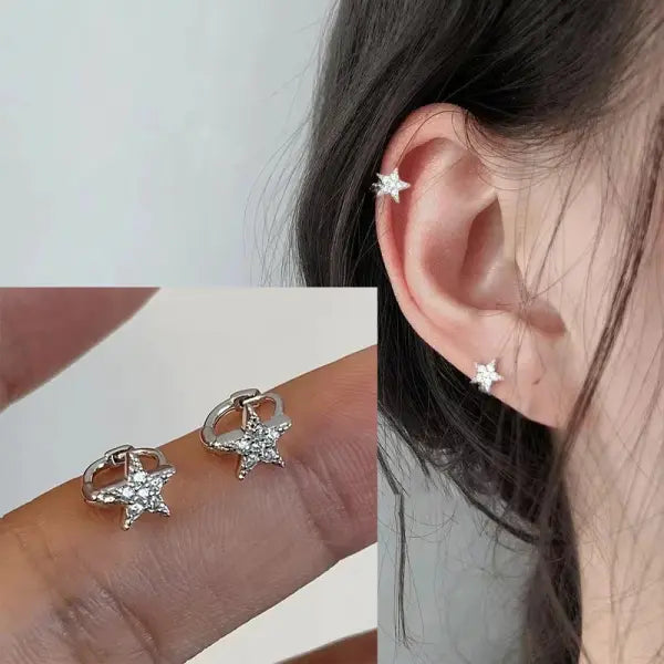 Sterling silver star hoop earrings for women (925 silver) – Hip hop jewelry - FFMM6221