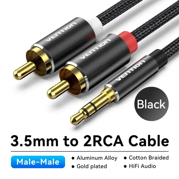 Vention RCA Cable 2RCA Splitter for Multimedia (Gold) – Home Theater - Alloy Shell-Cotton 1 / 1.5m / China Mainland