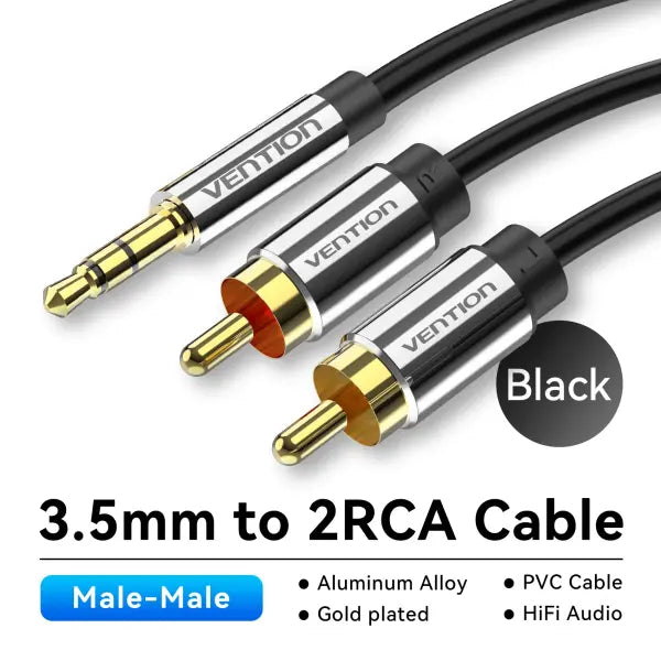 Vention RCA Cable 2RCA Splitter for Multimedia (Gold) – Home Theater - Alloy Shell-PVC / 5m / China Mainland